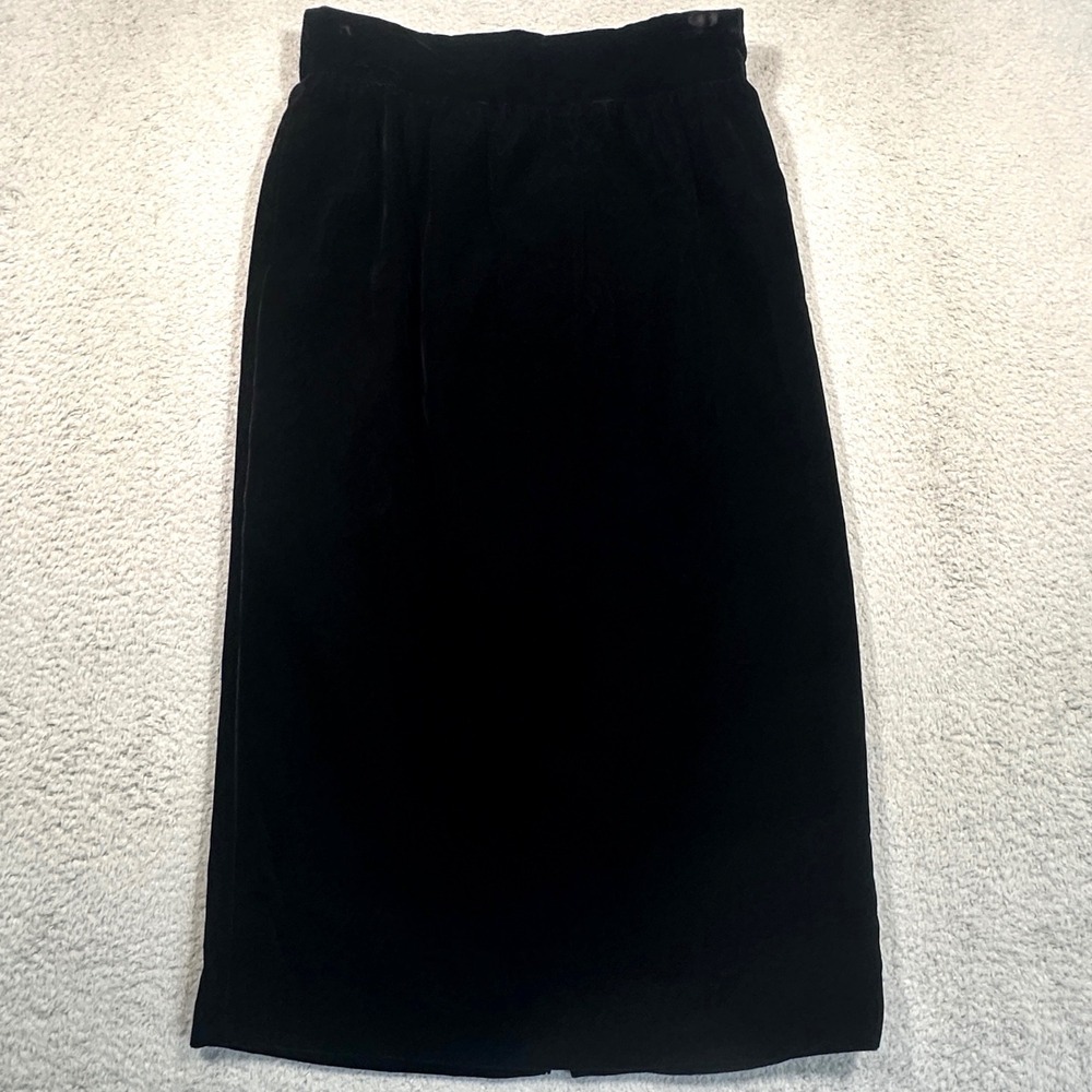 Vintage 90s Chaus Skirt Womens 6 Black Velvet Midi Pencil Back Slit Whimsigoth